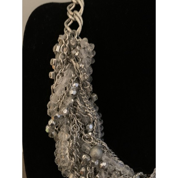 Thalia Sodi Necklace Twisted Silvertone Chain & Clear Bead Choker - Picture 2 of 13